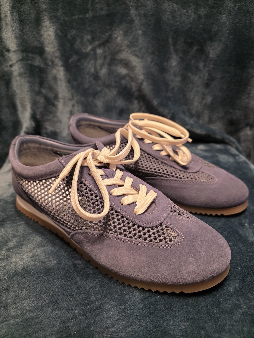 Women's Suede & Mesh Lace-Up Sneakers in Bluish/Purple with Cream Laces